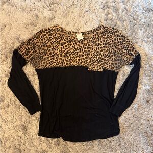 VS PINK Leopard and Black Long Sleeve Top